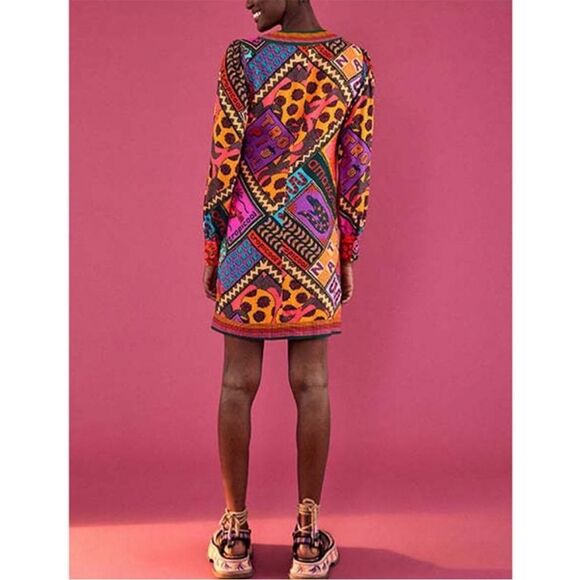 NWT FARM RIO Dotted Patch Scarf Mini Wrap Dress Printed Multicolor Sz. XS - Picture 2 of 7